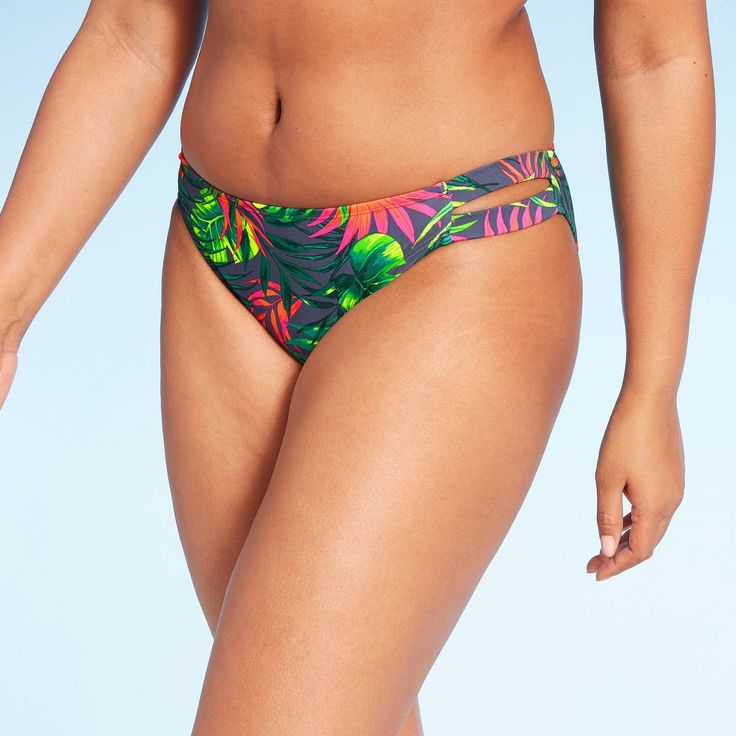 Прическа женской бикини Juniors' Side Tab Cheeky Bikini Bottom - Xhilaration ™ Blue Tropical Print Cheek