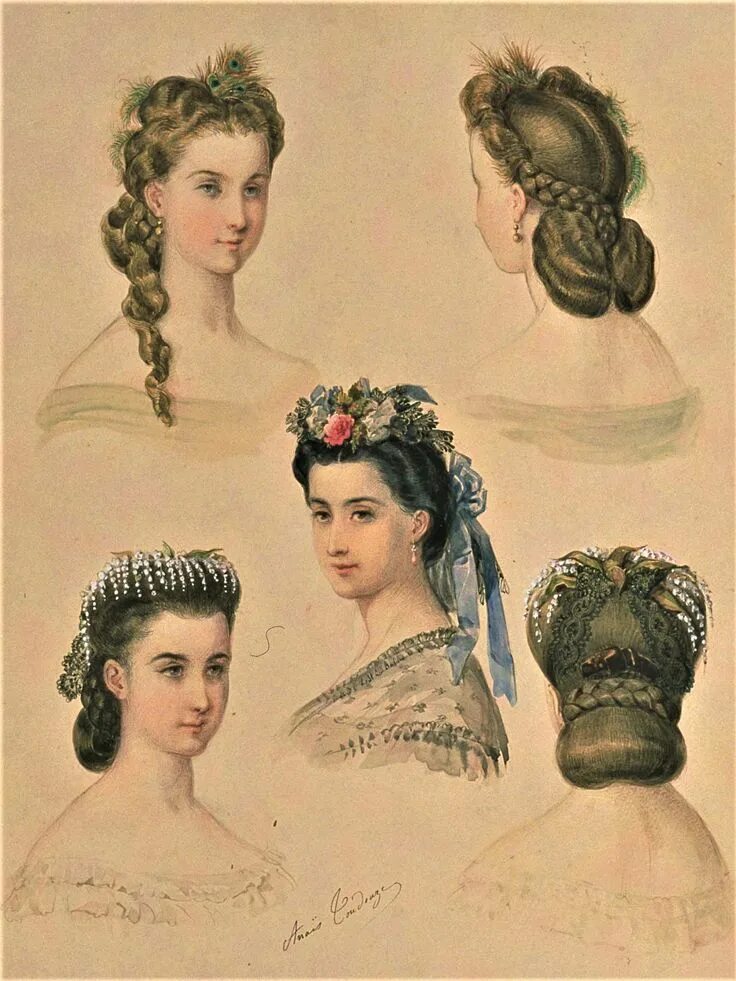 Прически 1800 годов La Mode Illustree - 1862 Historical hairstyles, Vintage costumes, Victorian era 