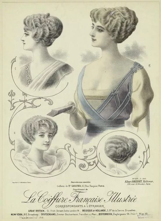 Прически 1910 года женские NYPL Digital Collections Colored wigs, Edwardian hairstyles, Edwardian fashion