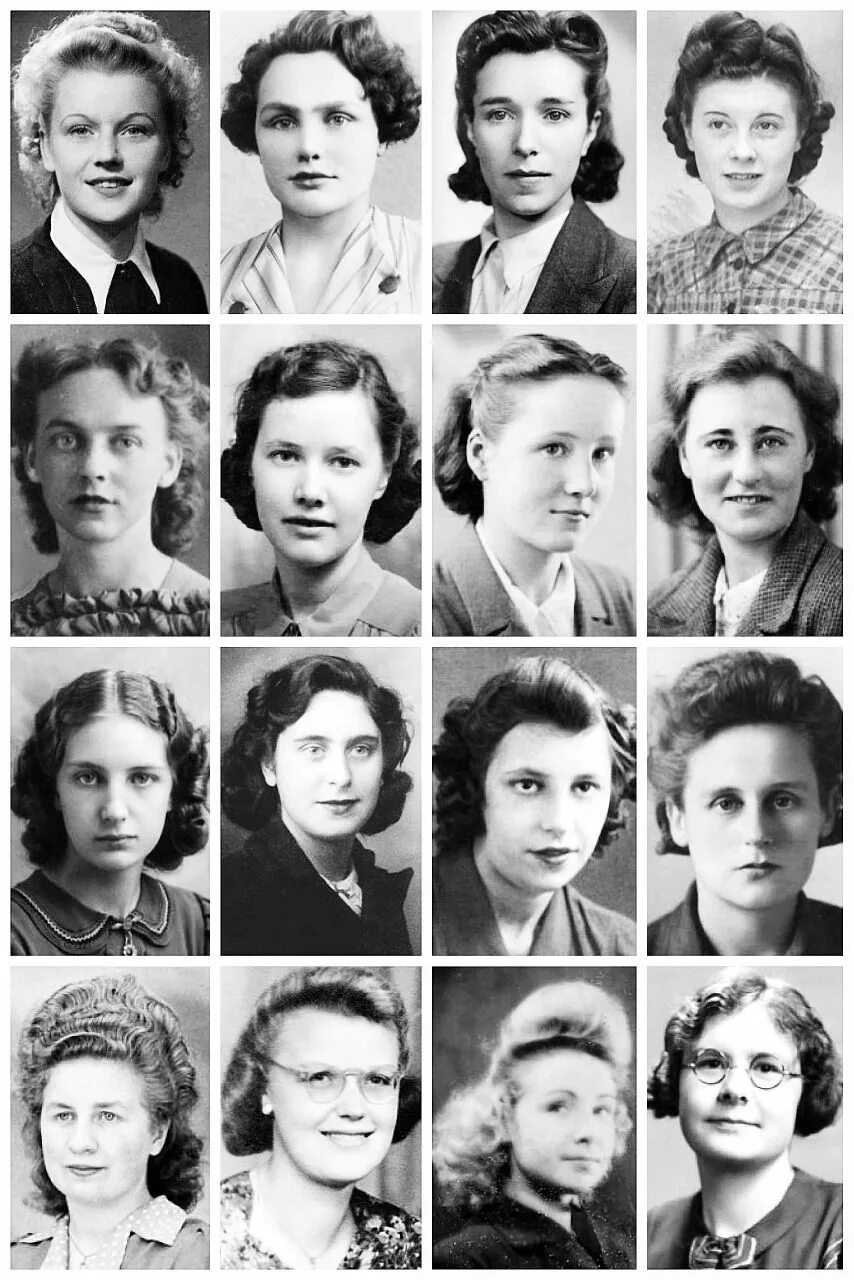 Прически 1945 года A collection of WWII photographs, depicting some of the hairstyles of the time, 