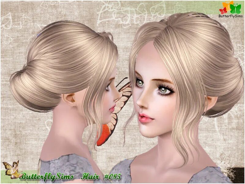 Прически 3 4 Simple chignon hairstyle 085 by Butterfly - Sims 3 Hairs