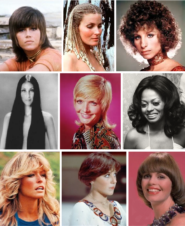 Прически 70 80 женские The Long 1970s - WOMEN’S HAIRSTYLES OF THE 1970s From upper left to... Acconciat