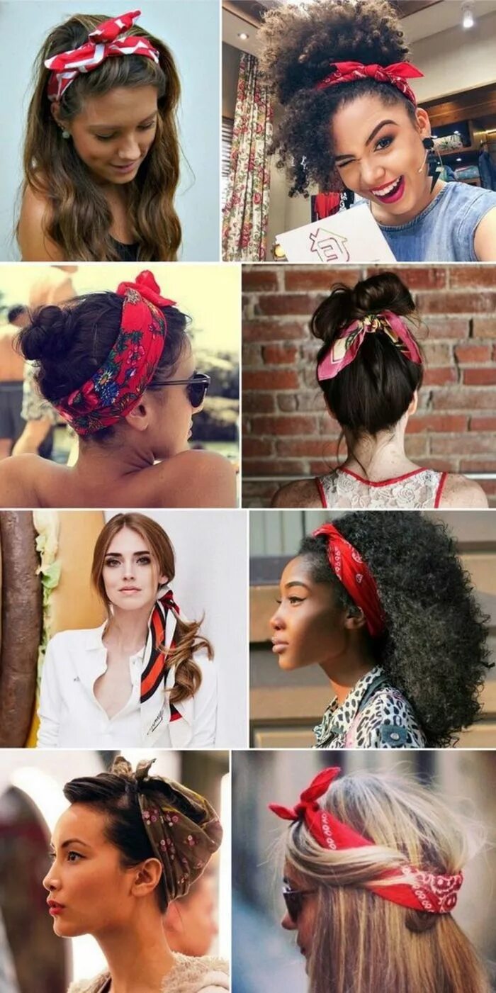 Прически 90 х годов с повязкой brown curly hair, white shirt, red bandana, hairstyles #bandana #brown #curly #h