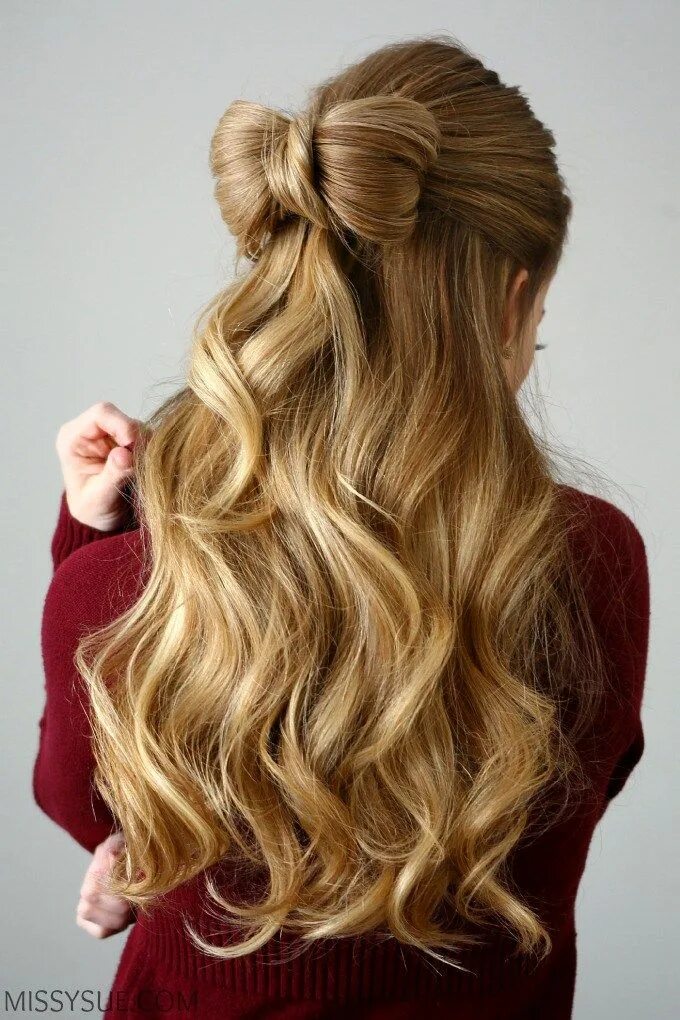 Прически бантиком на длинные волосы Half Up Hair Bow MISSY SUE Romantic hairstyles, Long hair styles, Valentine's da