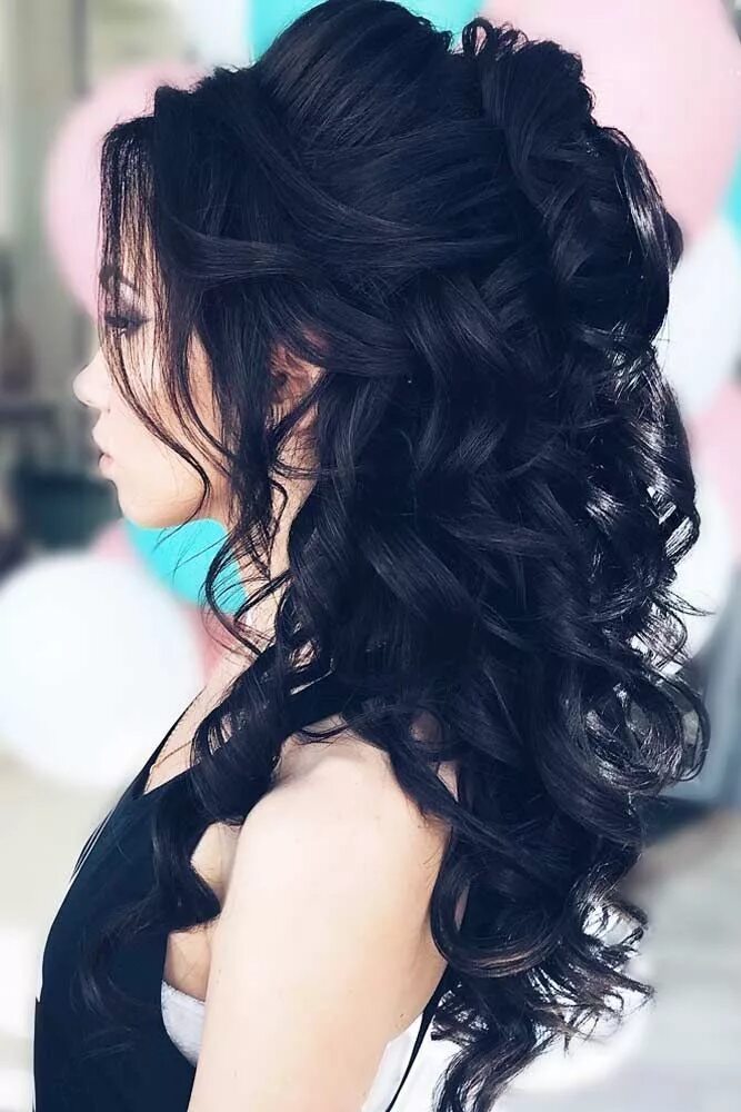 Прически брюнеткам длинные Voluminous Half Up Half Down Prom Hairstyles picture3 #homecominghairstyles Half