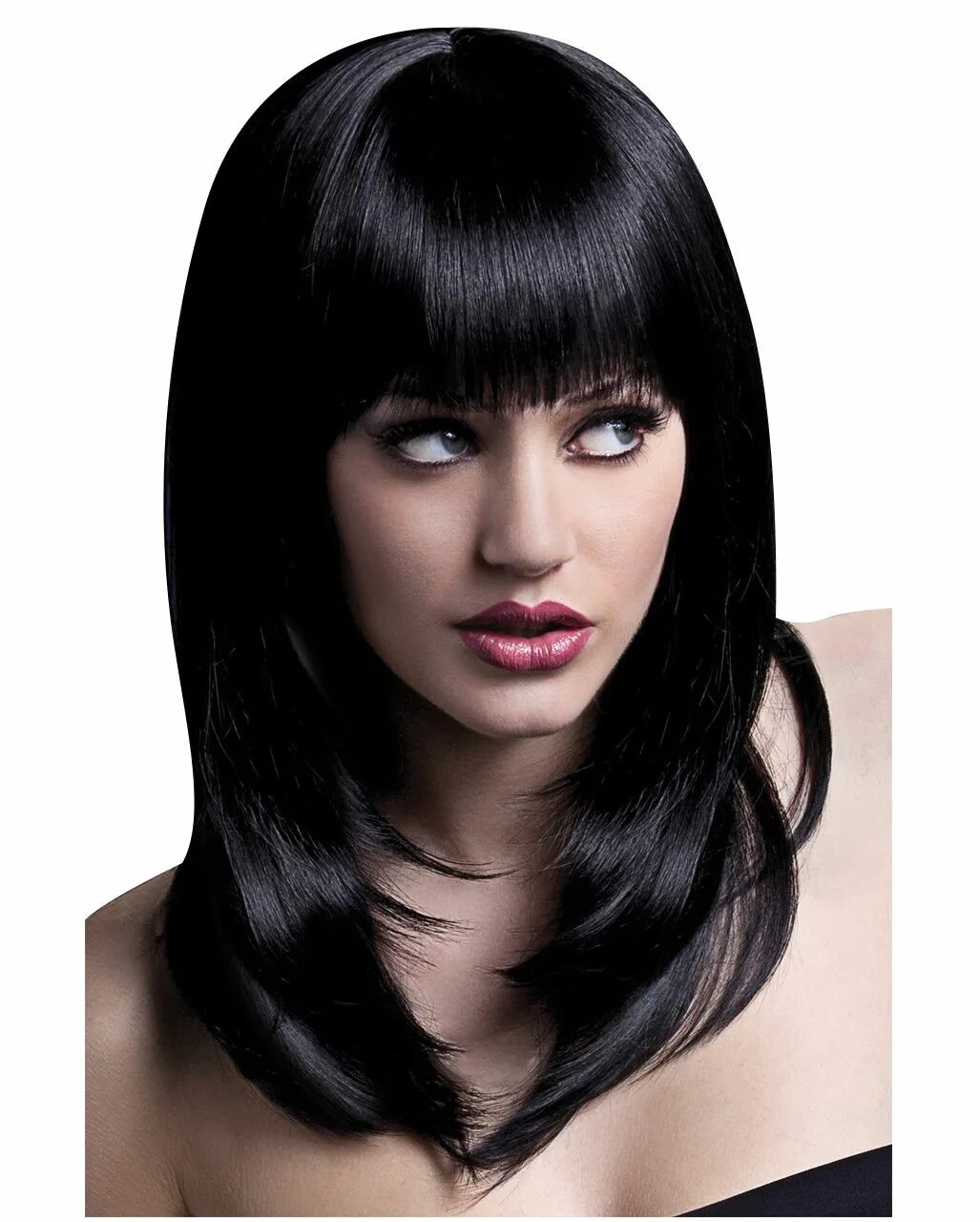 Прически черный волосы челки Damen Perücke Tanja schwarz Halloween Perücken kaufen Horror-Shop.com Wigs, Too 