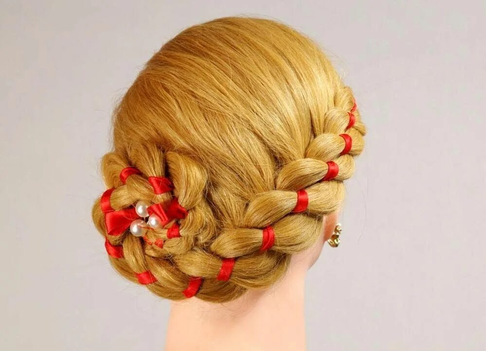 Прически длинные с лентой Прическа: плетение косы из 4 прядей с лентой. 4 Strand Braid with Ribbon Long ha