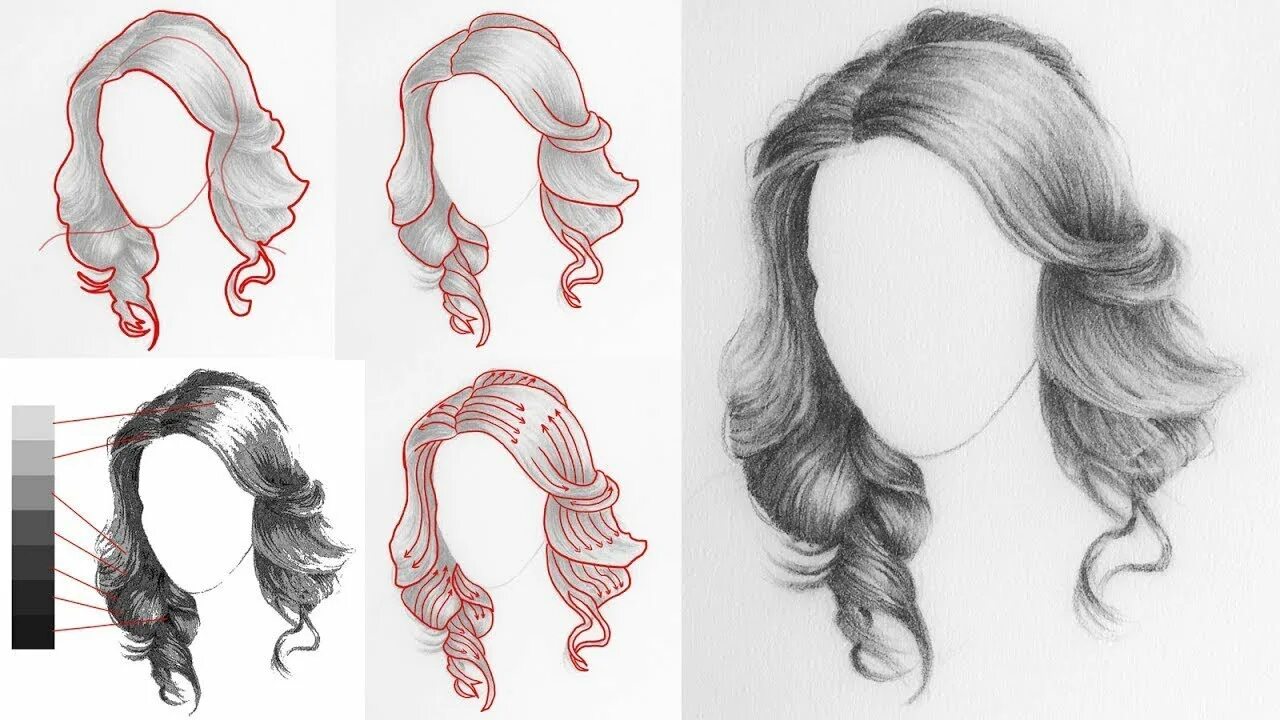 Прически длинные волосы рисунок How to Draw Realistic Hair Easy step by step Hair drawing tutorial for beginners