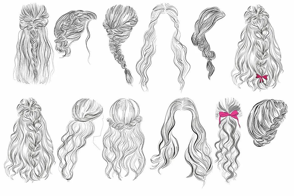 Прически длинные волосы рисунок Hairstyles vector illustrations set Hair illustration, Hair vector, Drawing hair