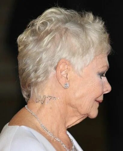 Прически для бабушек с короткими волосами Dame Judi's Swarovski crystal '007' tattoo. Judy dench hair, Older women hairsty