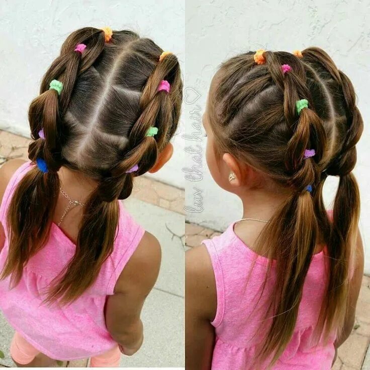 PULL THROUGH BRAID with BRIGHT ELASTICS Back to School hairstyle Little girls ha