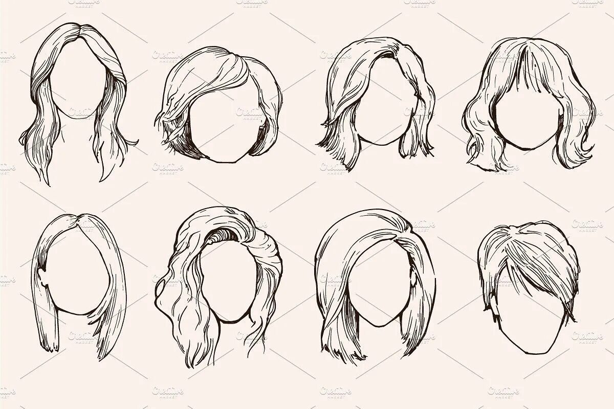 Прически для девочек нарисовать Set of Woman hairstyles. #EPS# Illustration# Vector# illustration Fashion illust