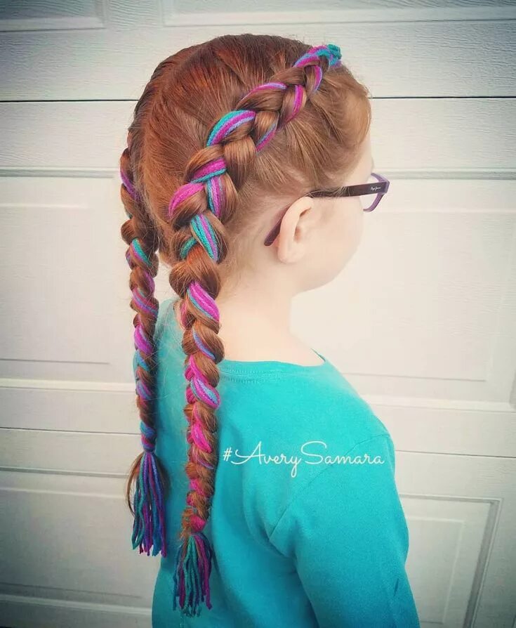 Прически для девочек с косичками цветными Yarn braid. Dutch braid. Easy hairstyles. Easy braids. Braids for kids. Easy bra