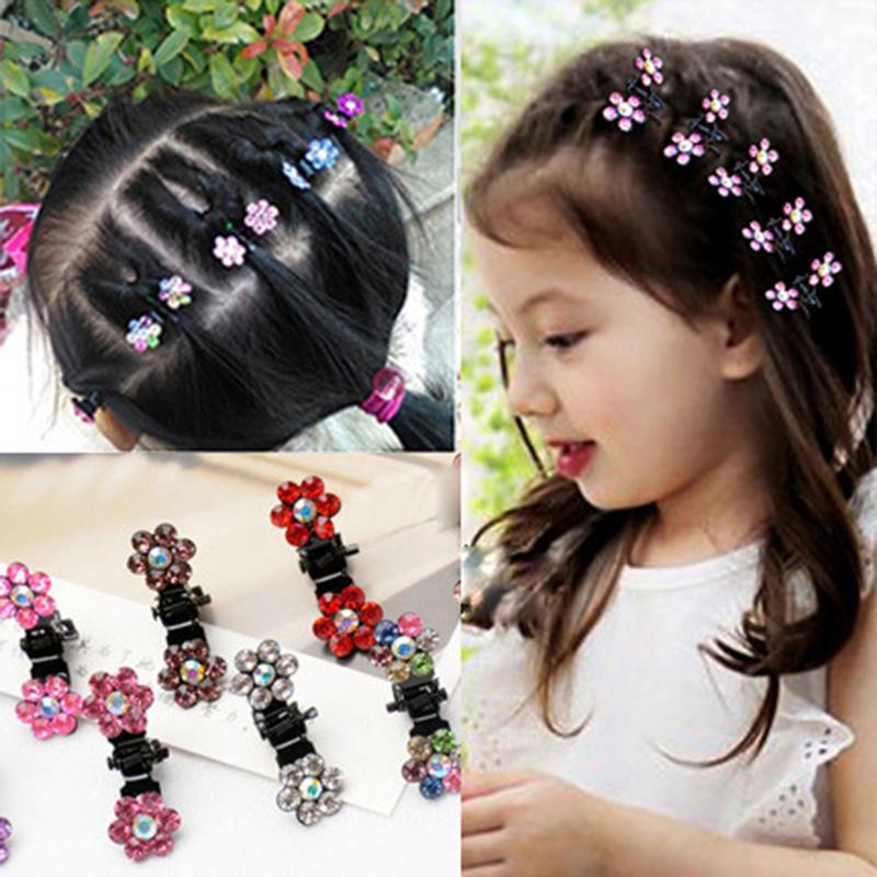 Прически для девочек с заколками 6Pcs/12pcs Girls Sweet Rhinestone Crystal Flower Mini Hair Claws Clips Clamps ку