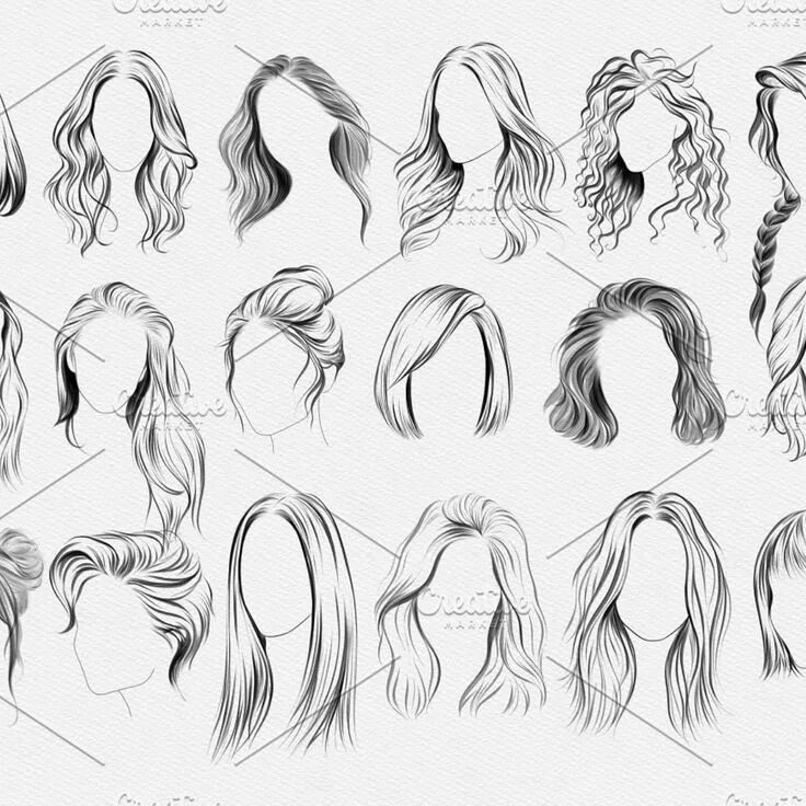 Прически для девочек срисовка Hairstyle I Stamps Brushes Procreate How to draw hair, Hair styles, Figure drawi