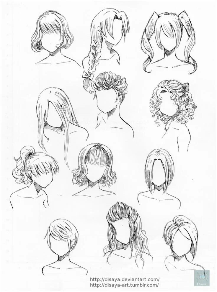 Прически для девочек туториал Hair Reference 2 By Disaya On Deviantart Esboço de cabelo, Cabelo de anime, Cabe