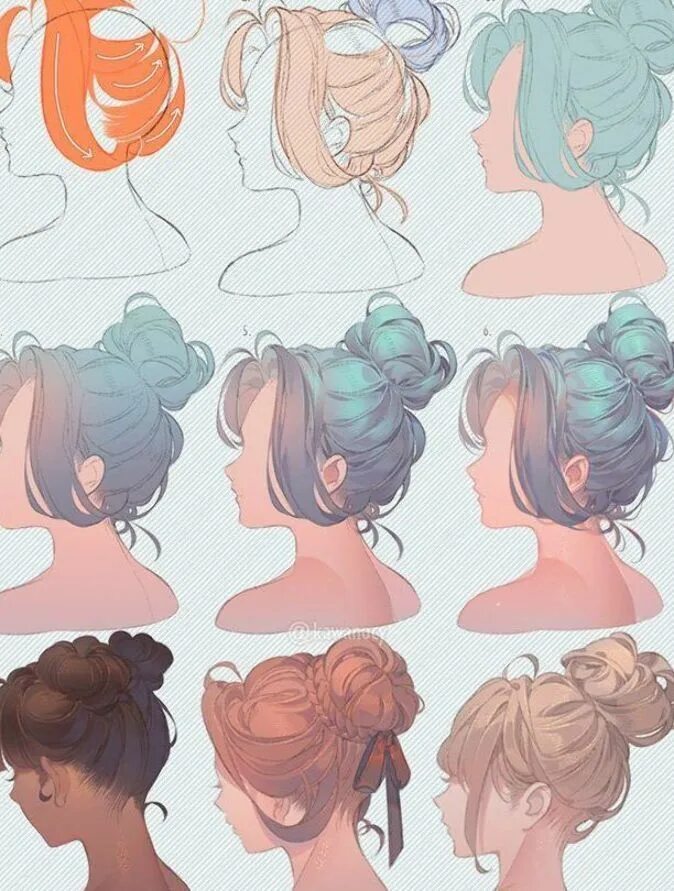 Прически для девочек туториал 河 CY on Twitter: "Drawing hair ♀. " Encaustic art tutorials, Art drawings, Pixel