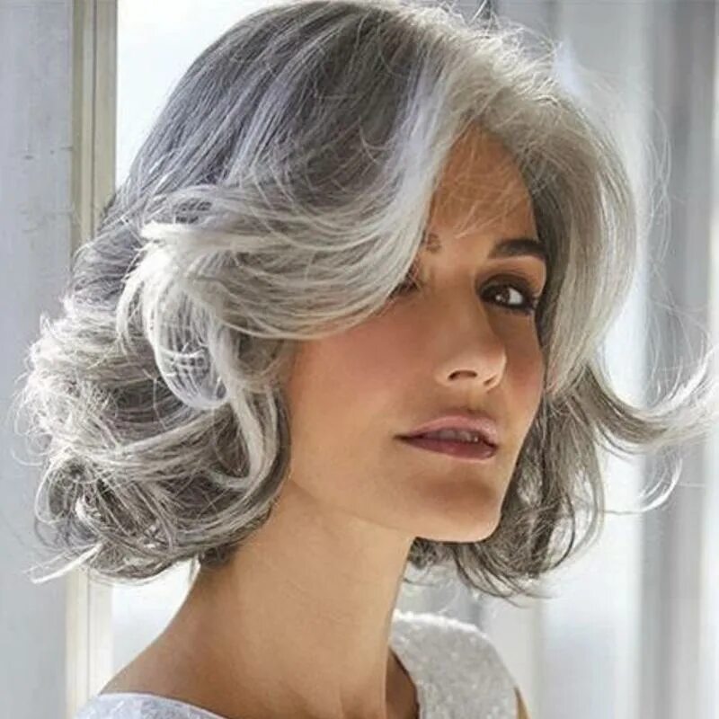 Прически для длинных седых волос Bobhead Wig Europe Wig Ladies Short Hair Silver Grey Chemical Fiber Headgear Wig