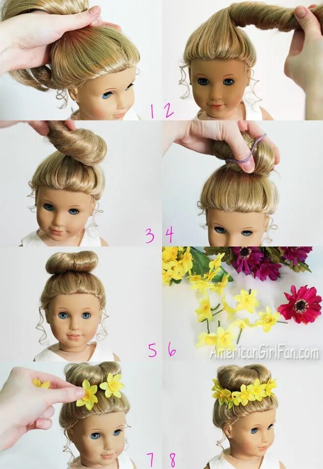 Прически для кукол легкие для начинающих Doll Hairstyle: Bun With Flower Crown! American girl doll hairstyles, American g