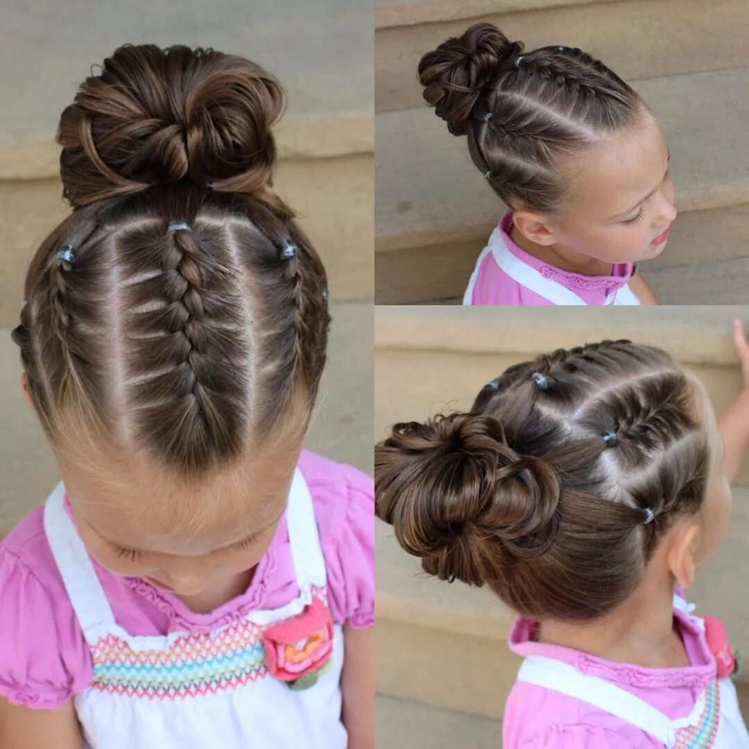 Прически для сада девочке легкие Chelsea on Instagram: "5 French braids into a messy bun." Toddler hairstyles gir