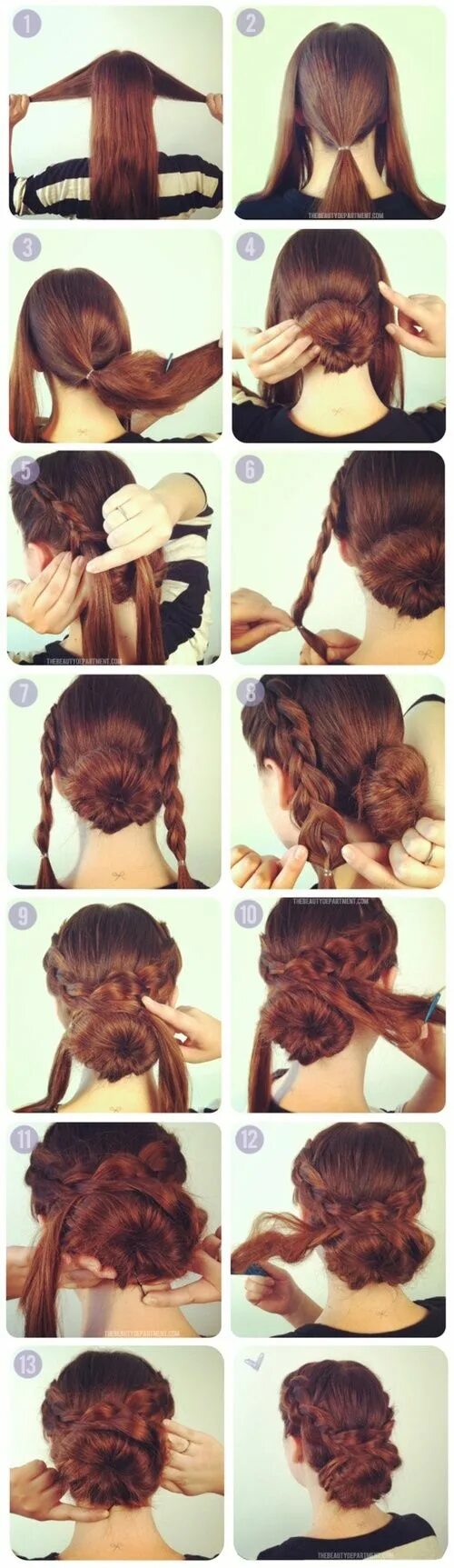 Прически для волос пошаговое фото Hairstyles of the Regency to Victorian / braided cross bun updo Halflang haar op