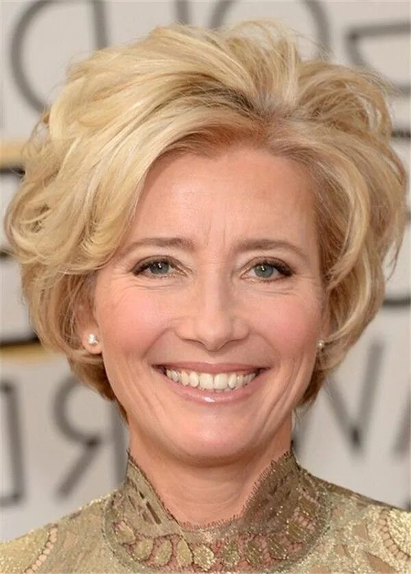 Прически для женщин 50 в 2024 году Emma Thompson Hairstyle Short Blonde Human Wavy Hairstyle For Women Cheap human 