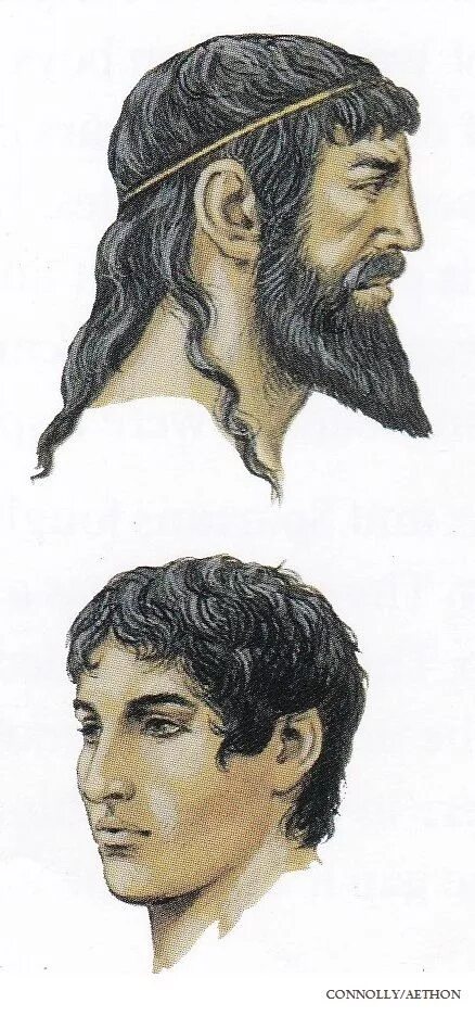 Прически древней греции мужские Ancient Athenian Men's Hairstyles, circa 5th century BC. (Peter Connolly/Greece/