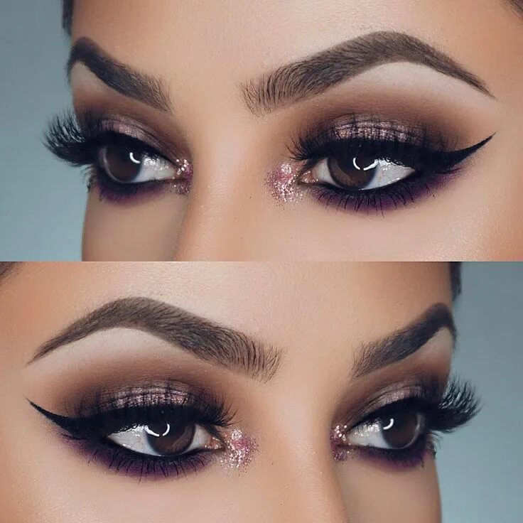 Прически и макияж для глаз smokey eye, smoked out muted purple lower lashline + pink glitter inner-corner h