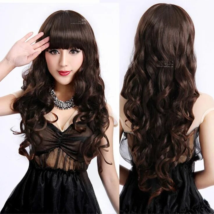 Прически из парика длинные волосы 2015 New Style Dark Brown Body Wave Synthetic Hair Front Lace Wigs Heat Resistan