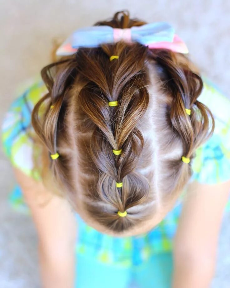 Прически из резиночек для девочек короткие Cute Girls hairstyle. Kid's hair braids. School hair. Easy hairstyles. Pull thro