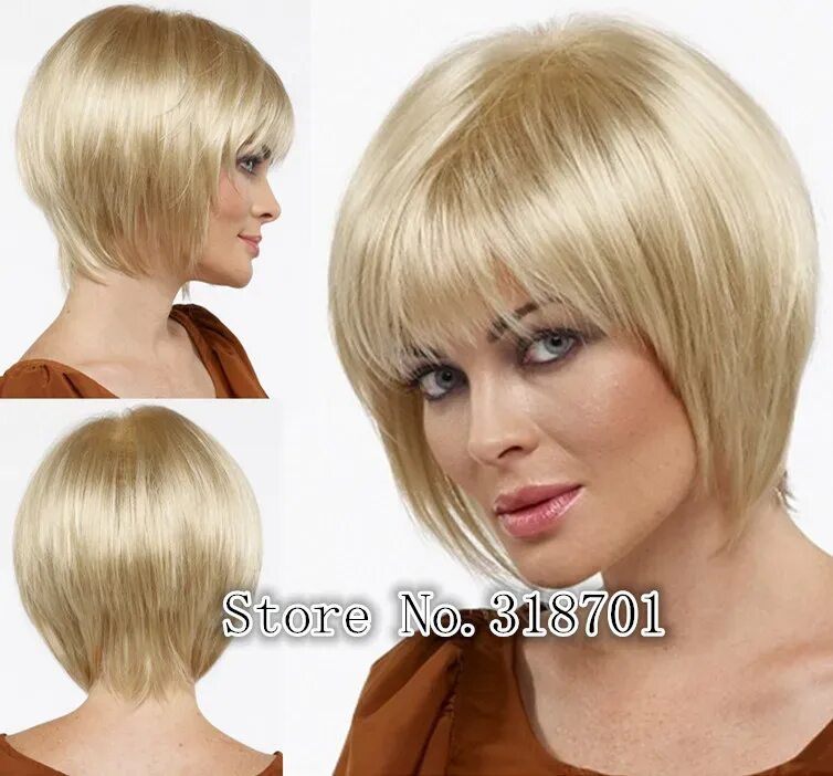 Прически каприз на средние 2015 New style Light Blonde Short Strahht Women Female Lady Hair wig free shippi