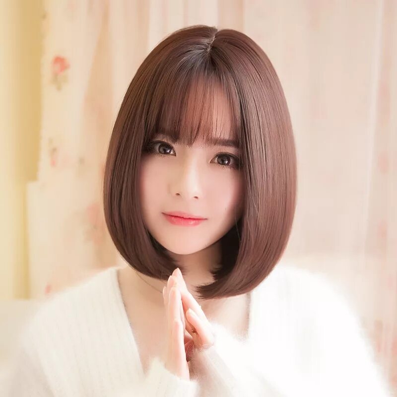 Прически коре для женщин Wig female short hair air bangs straight hair fluffy natural temperament Korean 