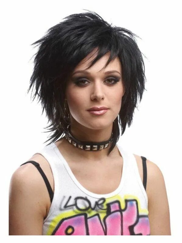 Прически короткая макушка Halloween Unisex 80s Wig Black Adult Punk hair, Edgy hair, Medium hair styles