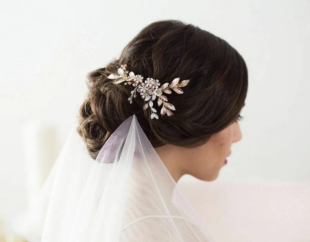 Прически короткие на свадьбу с фатой Rose Gold Hair Vine, Bridal Headpiece, Wedding Hair Vine, Flower Hair Comb, Opal