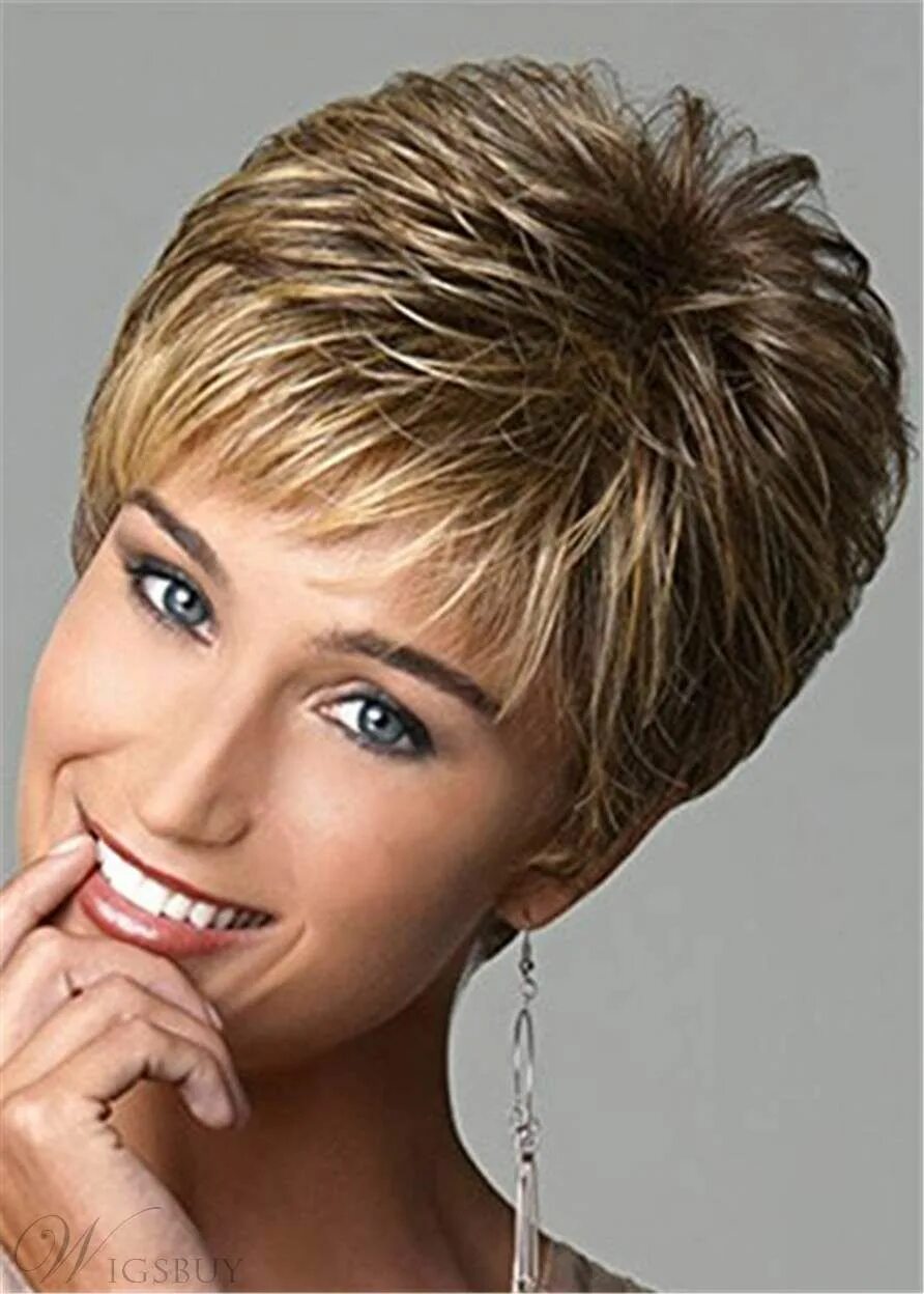 Прически мелирование на короткие волосы фото Short Cut Choppy Layered Human Hair Capless Wigs: M.Wigsbuy.com Short wigs, Shot