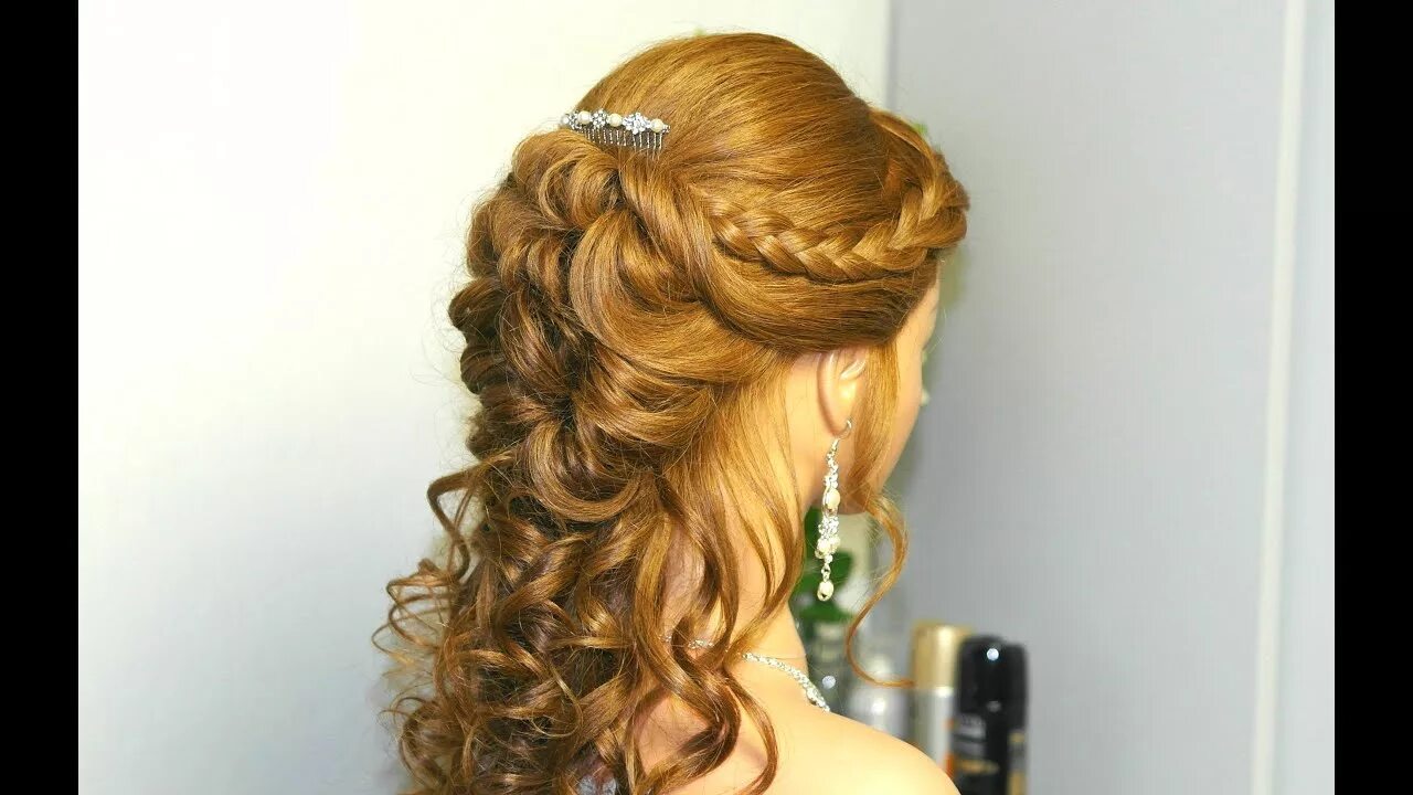 Прически на длинные скачать Curly prom hairstyle for long hair with french braids. Tutorial - YouTube