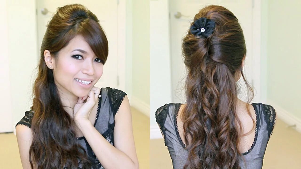 Прически на длинные волосы 15 Elegant Prom Half-Updo Hairstyle Curly Hair Tutorial - Bebexo - YouTube