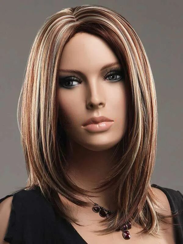 Прически на длинные волосы мелирование Multi-Color Straight Medium Length Women's Synthetic Wig Kanekalon hairstyles, L