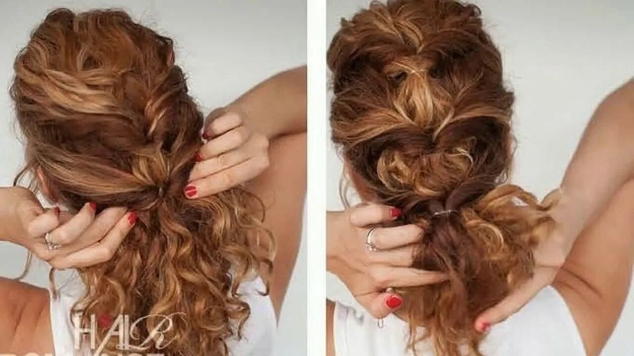 Прически на длинные вьющиеся Hairstyle For Curly Hair - YouTube