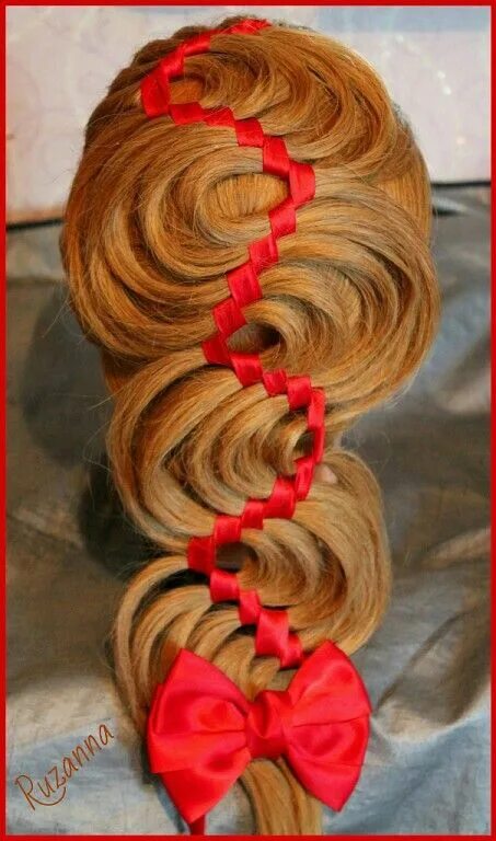 Прически на длинных волосах с лентой S braid with ribbon Vlechten, Kapsels, Haar