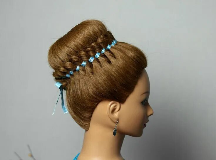 Прически на длинных волосах с лентой Braided hairstyle for long hair with 4 strand ribbon braid. Bun updo Braids for 