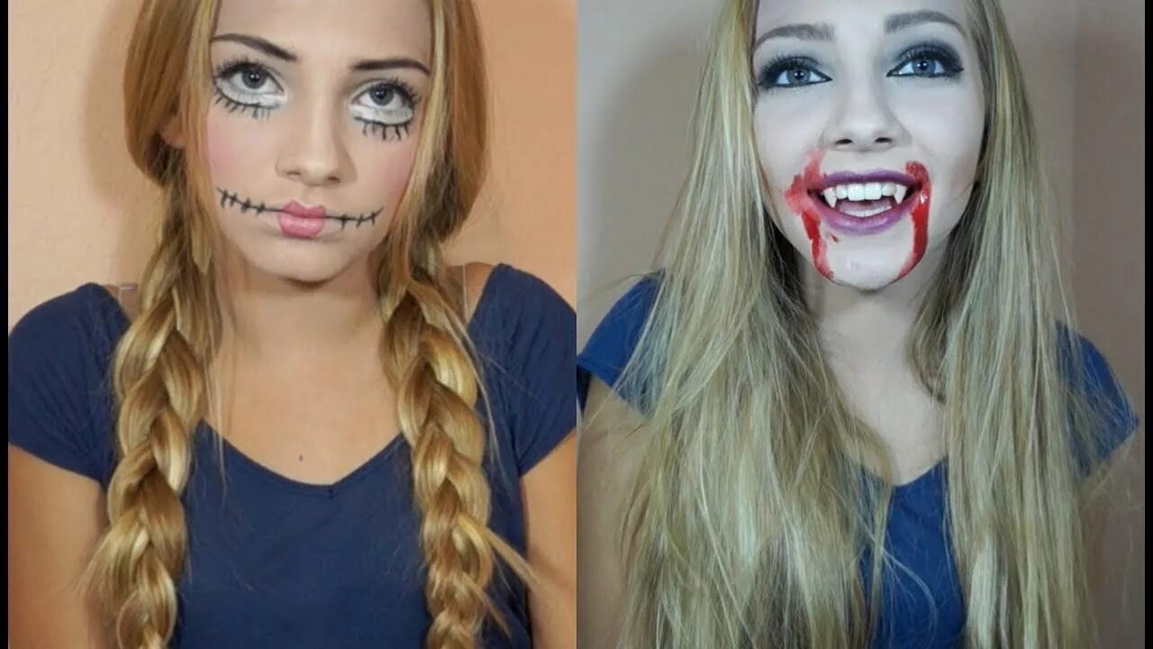 Прически на хэллоуин легкие для девочек Halloween Costume Ideas: Creepy Doll & Vampire Makeup and Hair Hannah Blair - Yo