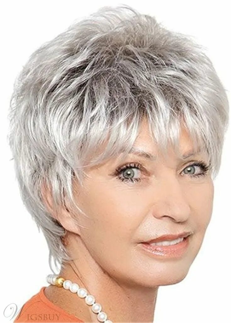 Прически на короткие седые волосы для женщин Short Haircut Natural Straight Synthetic Hair Wig For Women Over 60: M.Wigsbuy.c