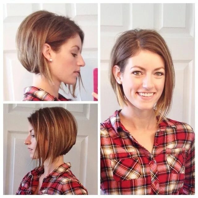 Прически на короткие волосы после каре Long - Lob - Stacked Asymmetrical Bob (Maybe Matilda) Mom hairstyles, Short hair