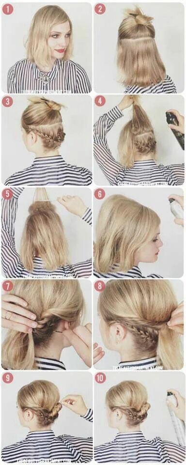 Прически на короткие волосы самому Short hair tutorial. Kort hår updo, Hårlængder, Medium hår