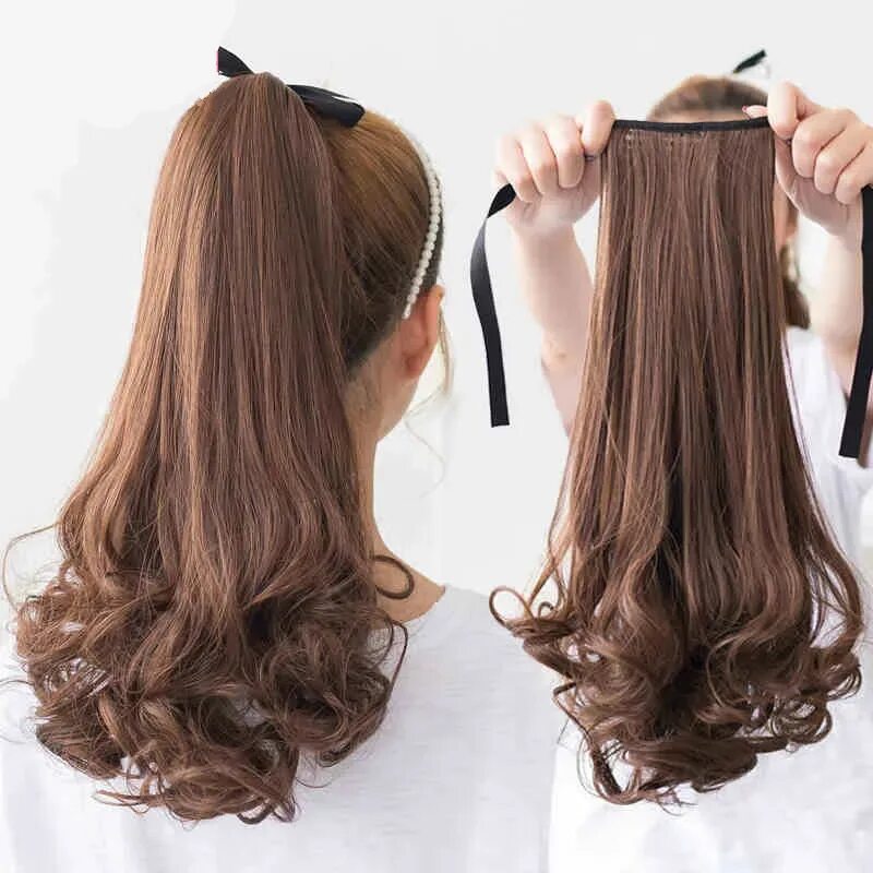 Прически на накладной волос средние Synthetic Long Curly Clip False Ponytail natural Hair Extension Fake Tress Hairp