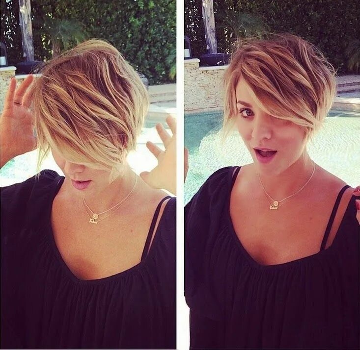 Прически на отросшую короткую стрижку BeautieSmoothie: KALEY CUOCO'S NEW PIXIE HAIR Kaley cuoco short hair, Short hair