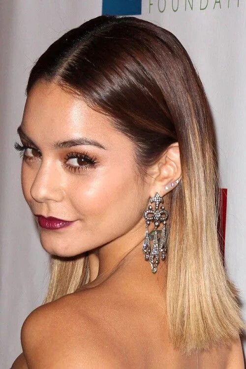 Прически на прямые волосы Vanessa Hudgens Straight Medium Brown Ombré, Two-Tone Hairstyle Vanessa hudgens 