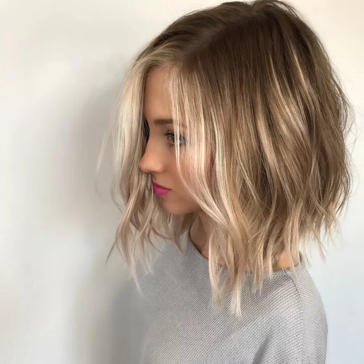 Прически на русые волосы средней длины Dimensional, Face-Framing Balayage - Behindthechair.com Bob haircut for fine hai