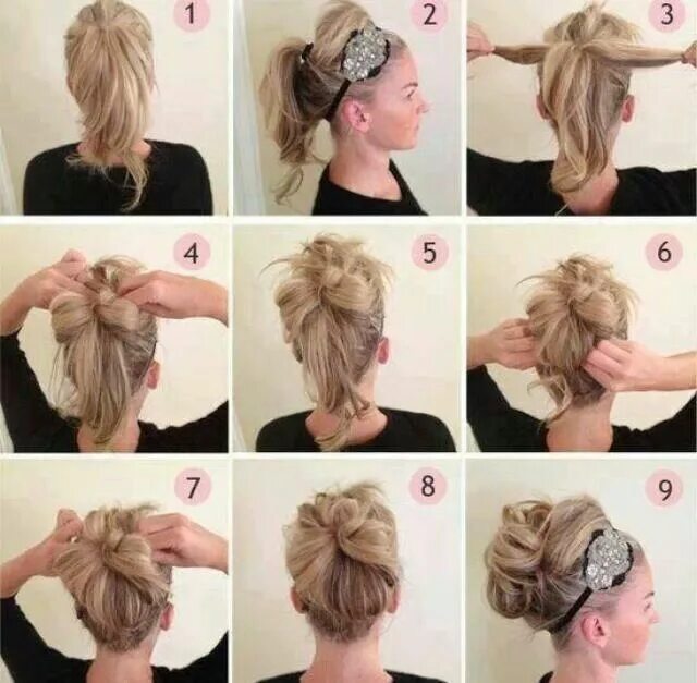 Прически на средние волосы фото инструкции Pin by Meagan Tackett on Hairstyles Updo with headband, Hair styles, Updo hairst